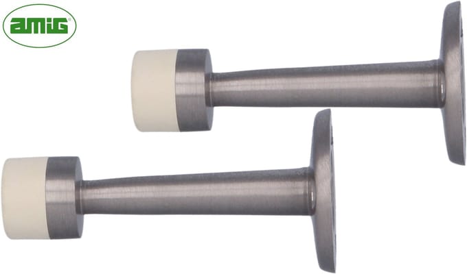 AMIG Deurstop Set - 2 Stuks Geborsteld Zilver - Wanddeurstopper Met Rubber - Moderne Muurbuffers