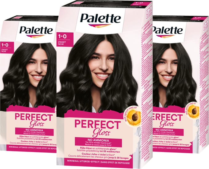 Palette - Perfect Gloss - 1-0 Zwart - Semi-permanente haarverf - Haarkleuring - 3 stuks