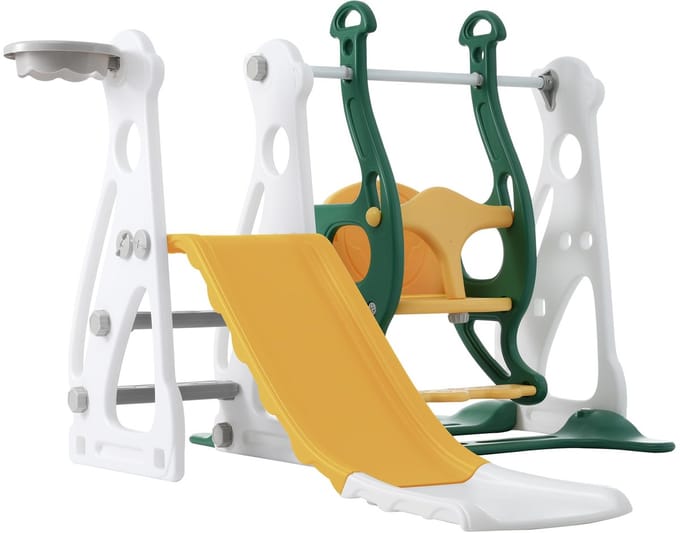 YYchan 4-in-1 Glijbaan - Schommel en Basketbalring - Binnen en Buiten - Groen