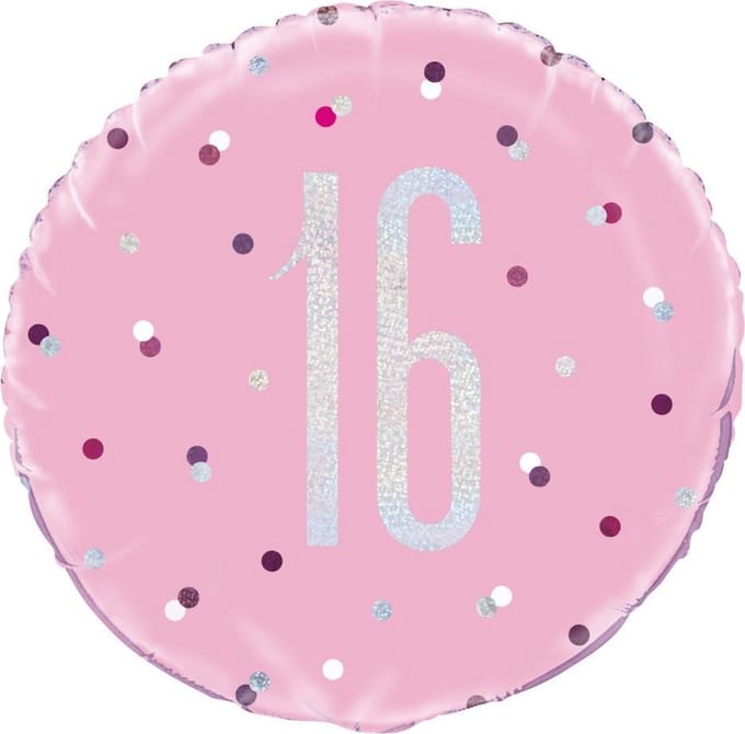 Helium Ballon 16 Jaar Roze 45cm leeg