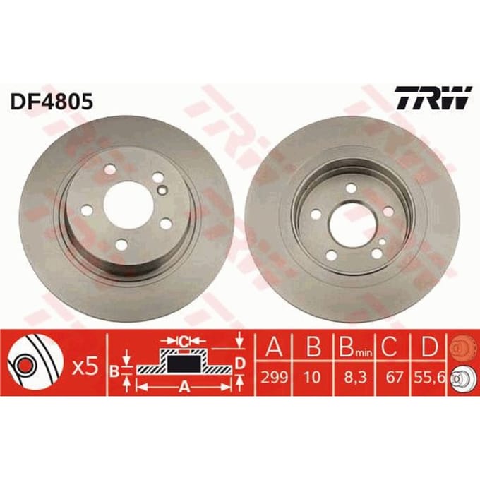 Remschijf TRW DF4805 achter, volledig, 1 Stuk