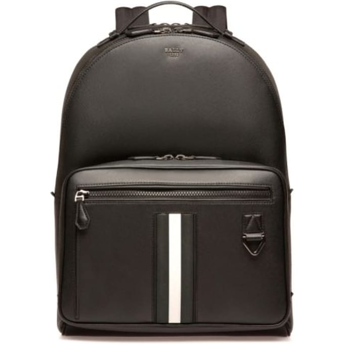 Bally Mavrick Zwart en Wit Gestreept Kleurblok Leer Rugzak Heren Rugzak 6238746 Basic Set (Bag+Dust Bag)