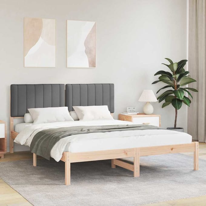vidaXL - Bedframe - met - Gevoerde - Hoofdbord - Donkergrijs - 150 - x - 200 - cm