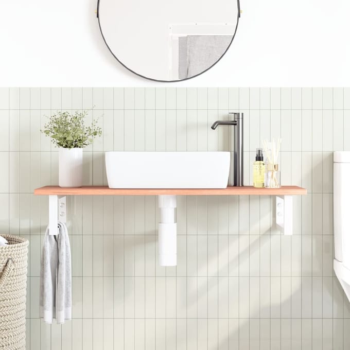 vidaXL - Badkamer - wandschap - staal - en - massief - eikenhout