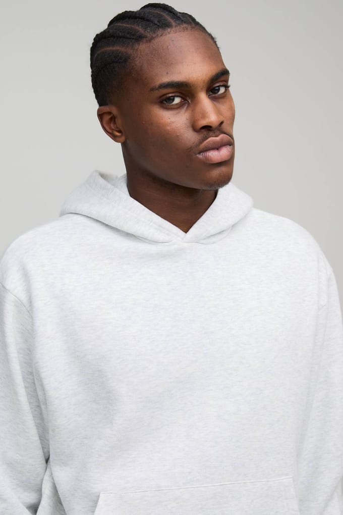 Essential Oversized Boxy Hoodie | Grey Marl | Size Medium