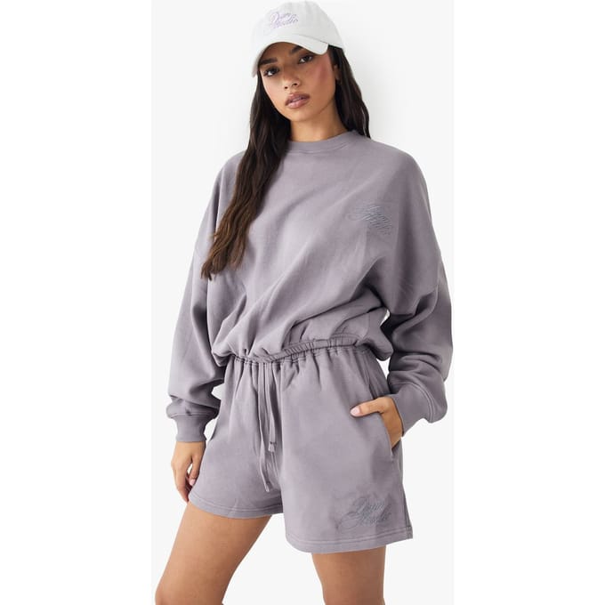 boohoo Dames DSGN Studio Script Geborduurde Sweatshort | Mauve | Maat: XS