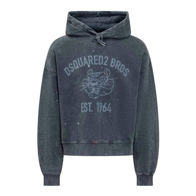 Dsquared2 Bros Est 1964 Logo Distressed Cypro Navy Blue Hoodie