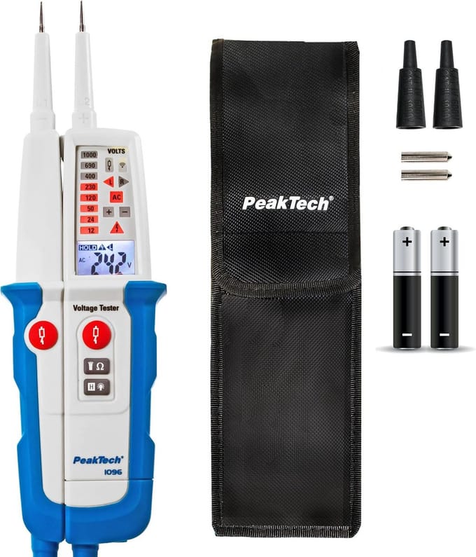 Spanningszoeker AC/DC met Dubbele Display, RCD Test en LED Zaklamp - 6V tot 1000V