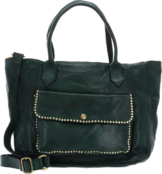 CAMPOMAGGI Leren Shopper Schoudertas Shopping Bag Bottiglia Donkergroen