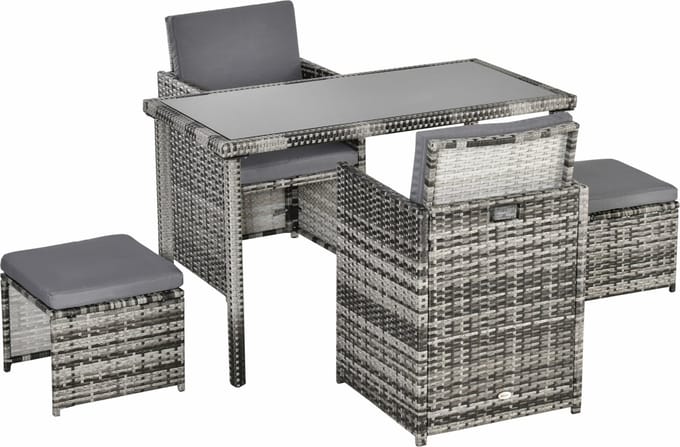 Outsunny Poly-rotan zitgroep 11-delig Eetset tuinset tuinkussens zwart 861-015