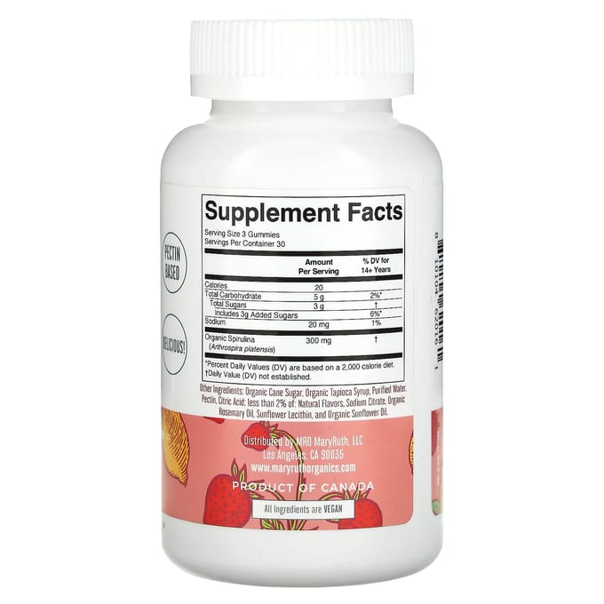 MaryRuth's, Spirulina gummies, aardbeienlimonade, 90 gummies