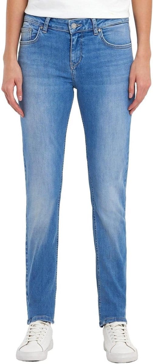 Dames Jeans Slim Fit Katoenmix Donkerblauw Ritssluiting Middelhoge Taille