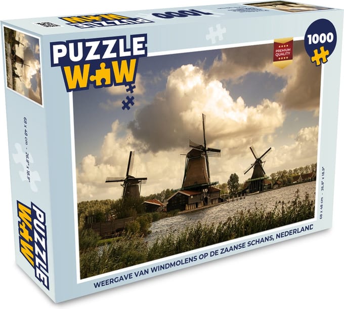 Puzzel Weergave van windmolens op de Zaanse Schans, Nederland - Legpuzzel - Puzzel 1000 stukjes volwassenen