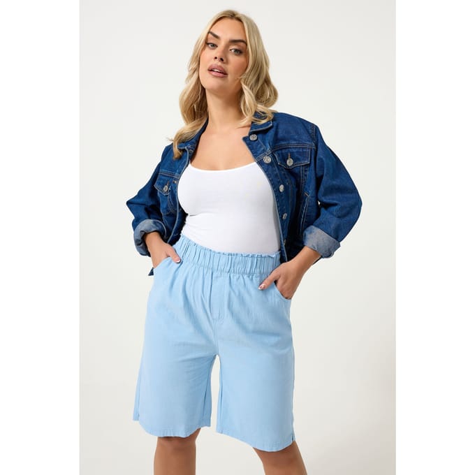 Yours Blauwe Getextureerde Katoenen Shorts Size 58-60