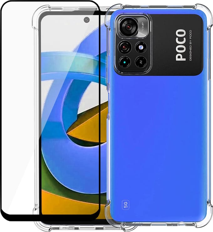 Hoesje geschikt voor Xiaomi Poco M4 Pro Transparant Case + Screenprotector Full Cover
