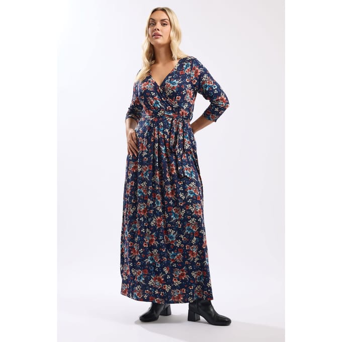 Yours Blauwe Bloemenprint Wikkeljurk Size 44