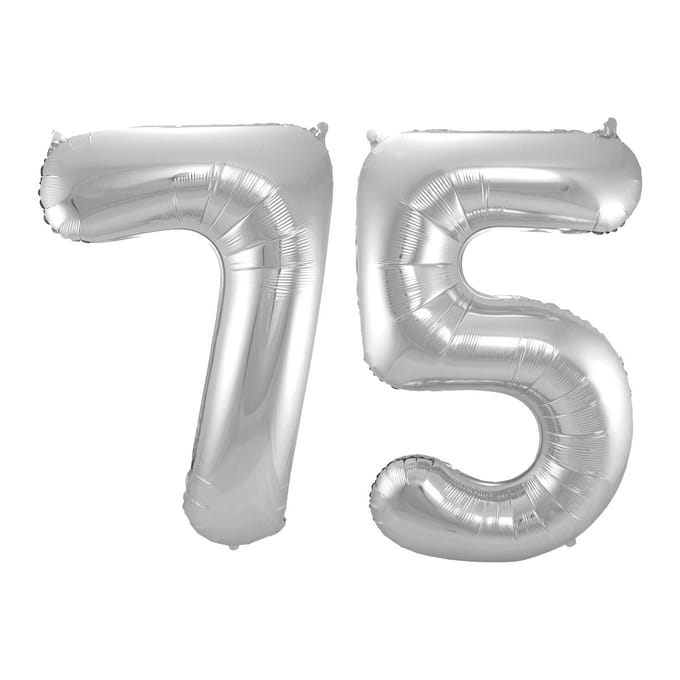 Folieballon 75 jaar - Zilver - 86 cm