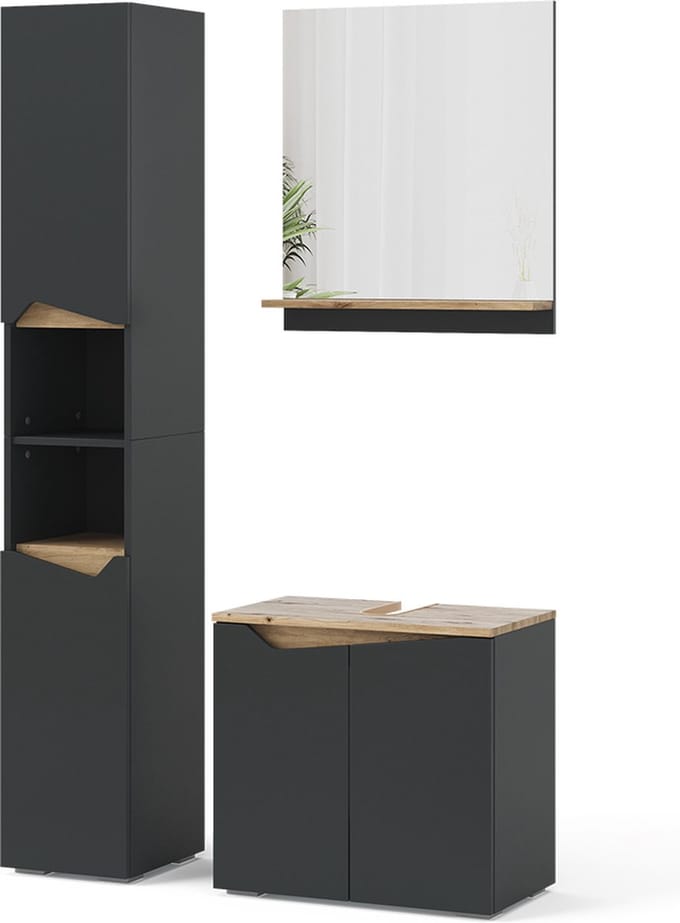 Vicco Badkamermeubelcombinatie Marelle, Antraciet/Artisanaal eiken, 3-delig