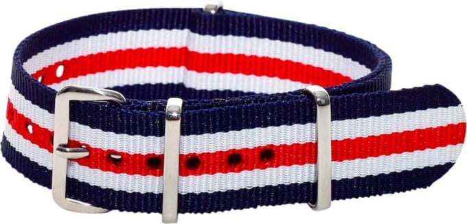 Premium Navy Blue Red White - Nato strap 20mm - Stripe - Horlogeband Blauw Rood Wit