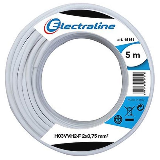 Kabelrol H03 VVH2-F 2 x 0,75 mm² - 5 meter - Wit