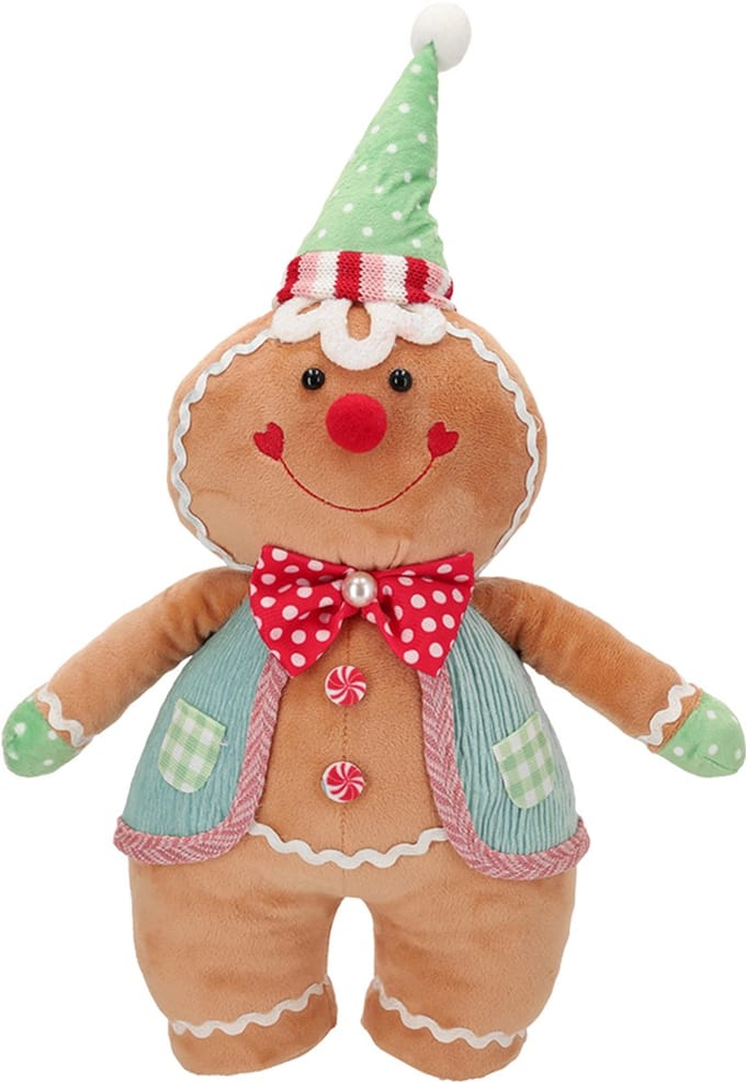 Viv! Christmas Kerstbeeld - Bolle Gingerbread Pop van Stof - pastel - 45cm