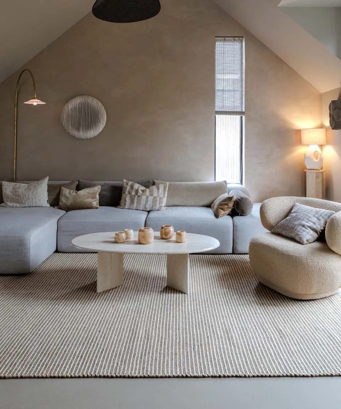 Wollen vloerkleed - Strim beige 80x150