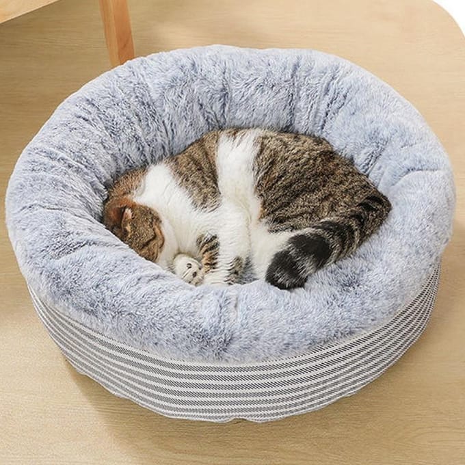 Couverture de sommeil pour animaux de compagnie, lit rond en peluche douce pour chat et Dag S gris