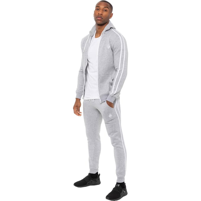 Enzo | Heren Zip Up Tape Hoodie Tracksuit Set - Grijs