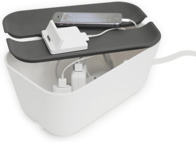 Bosign Kabelbox, Kabelorganizer, Opbergbox stekkerdoos, Kabelmanagement, Snoeren wegwerken, Wit/Grijs - medium - 30x18x13.8 cm