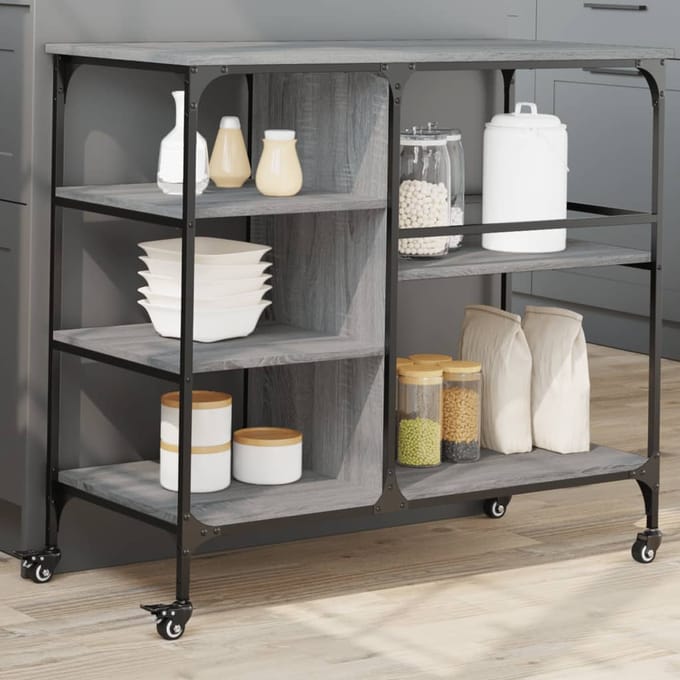 vidaXL - Keukentrolley - 100x45x89,5 - cm - bewerkt - hout - grijs - sonoma - eiken