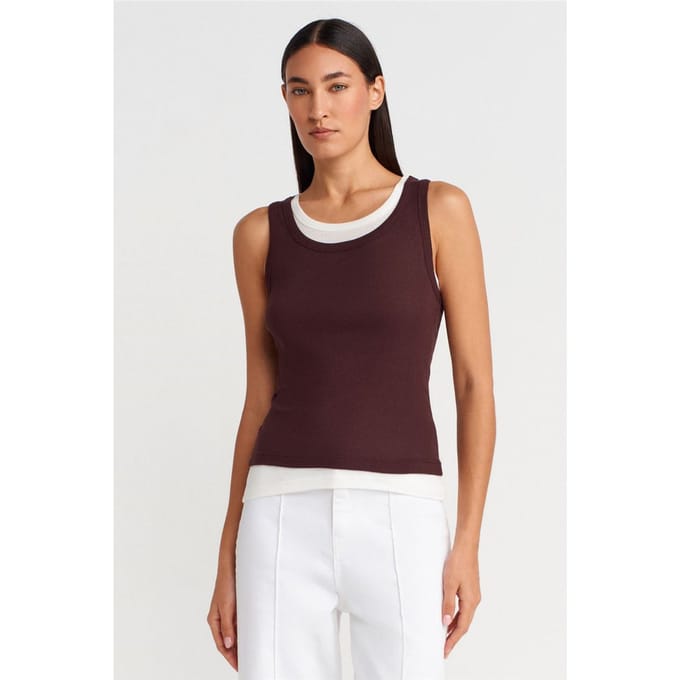 Geribbelde Katoenen Mouwloze Cami Blouse