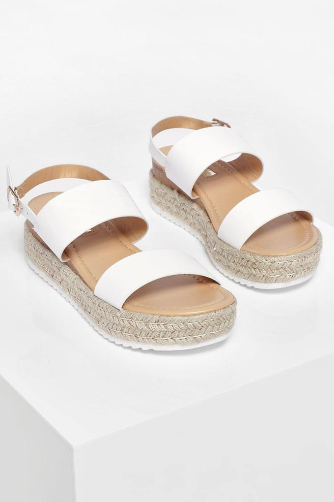 boohoo Dames Double Strap Espadrille Flatforms | White | Maat: 8