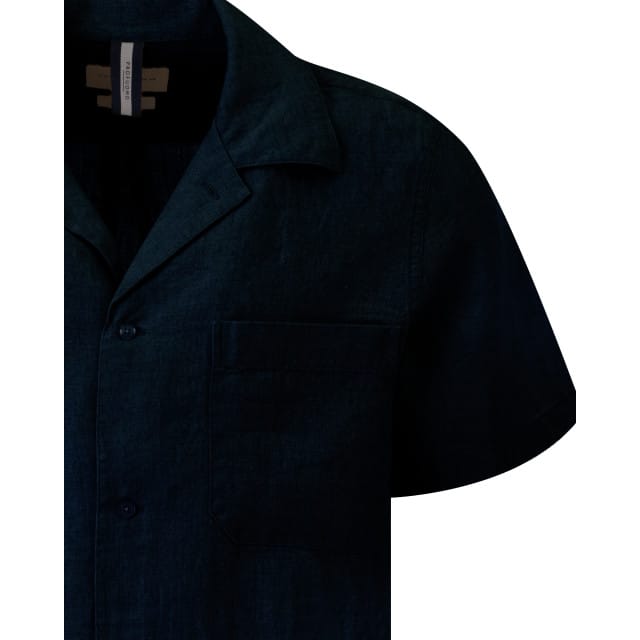 overhemd Profuomo korte mouw donkerblauw linnen