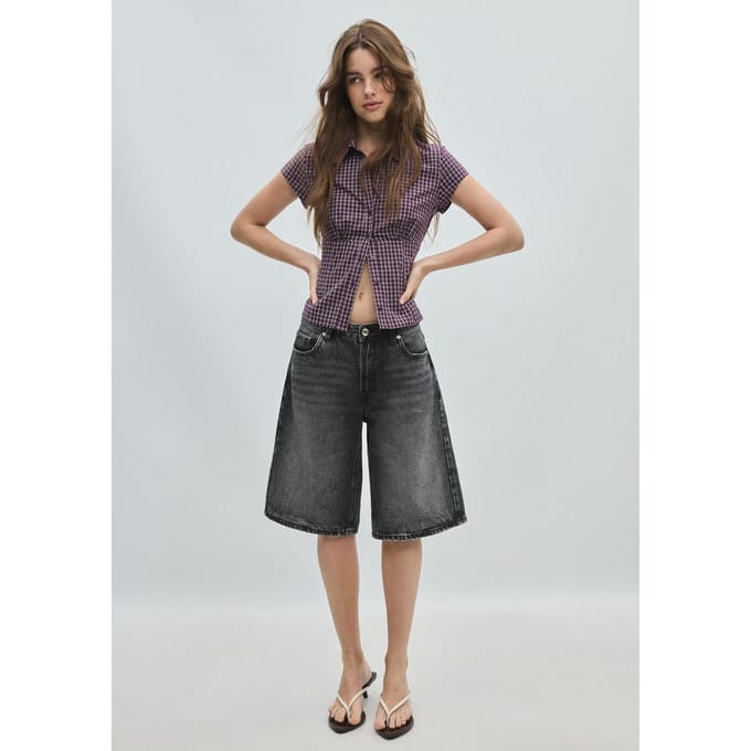 Stradivarius Blouse met korte mouw en naad onder de borst  Purper S