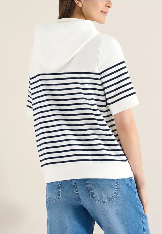 Sweater met korte mouwen, capuchon en strepen