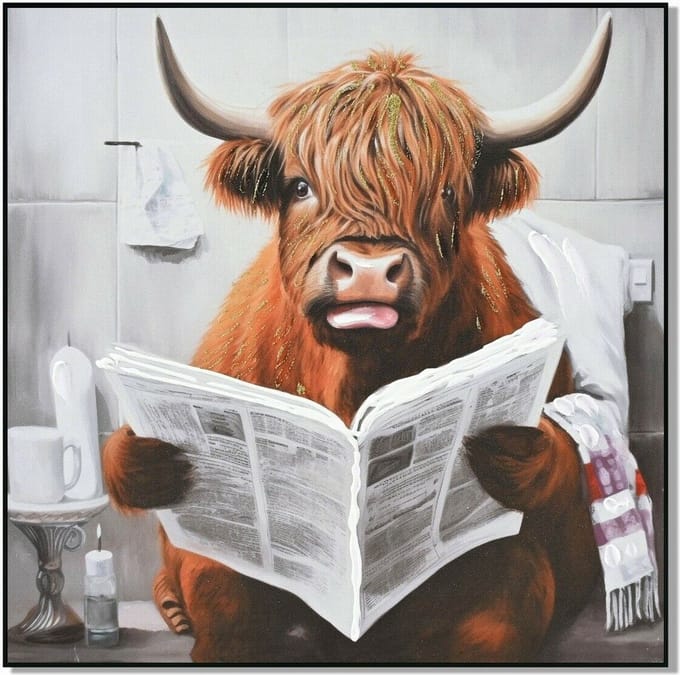 Schilderij schotse hooglander toilet 30x30cm
