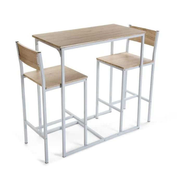 Ensemble de table à manger et deux chaises hautes Karlovy - Bois et métal - Blanc - Versa blanc