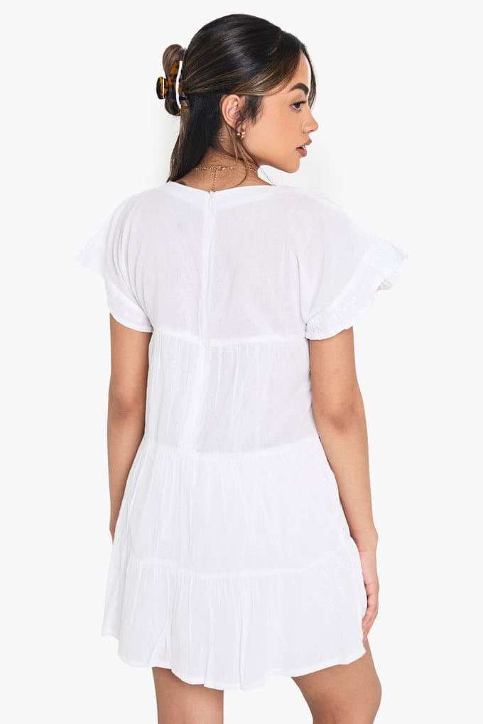 boohoo Dames Embroidered Smock Playsuit | Wit | Maat: 46