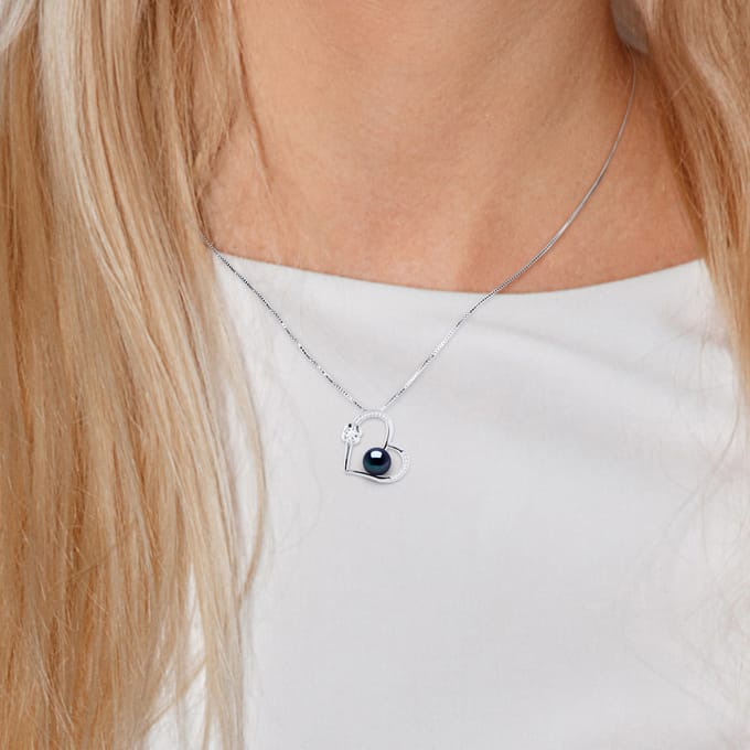 LIEFDE ketting zoetwaterparels 8-9mm Black 925