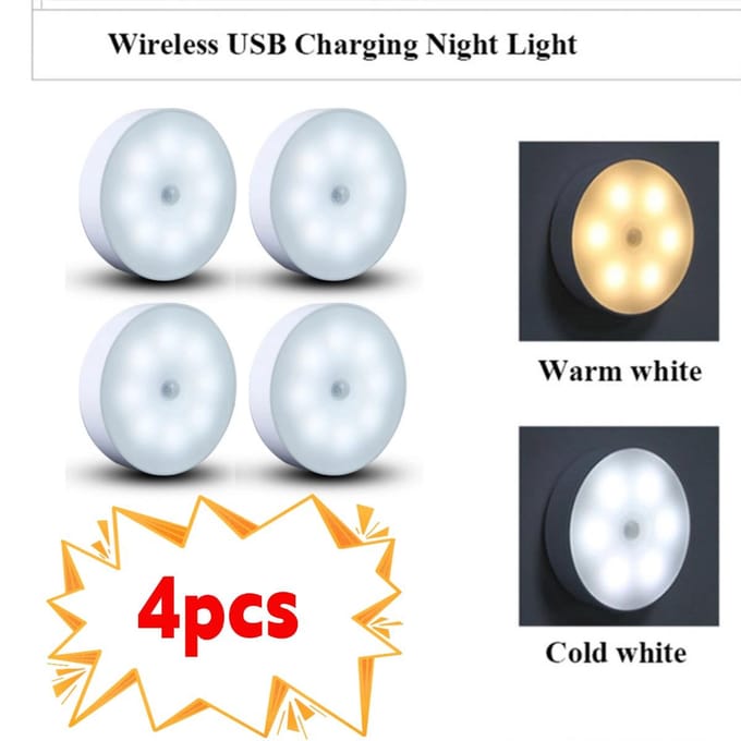 2/3/4/5 stuks Bewegingssensor LED Nachtlampje USB Oplaadbaar Nachtlampje voor Keukenkast Kledingkastlamp Trappenhuis Draadloos Kastlampje one light two color-4PCS