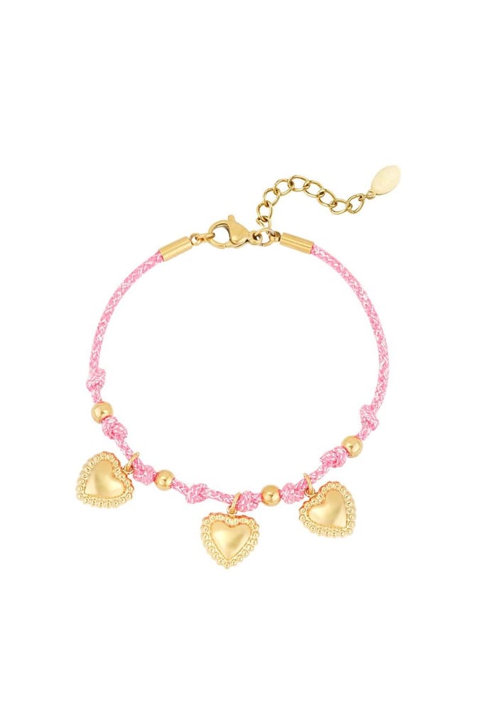 Armband - Koord - Bedels -Hartjes -Roze