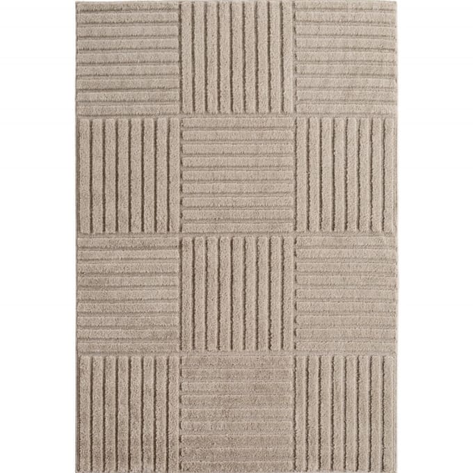 Art Vloerkleed – Japandi – Blokpatroon – Modern & Laagpolig – Beige/Bruin – 80x150 cm