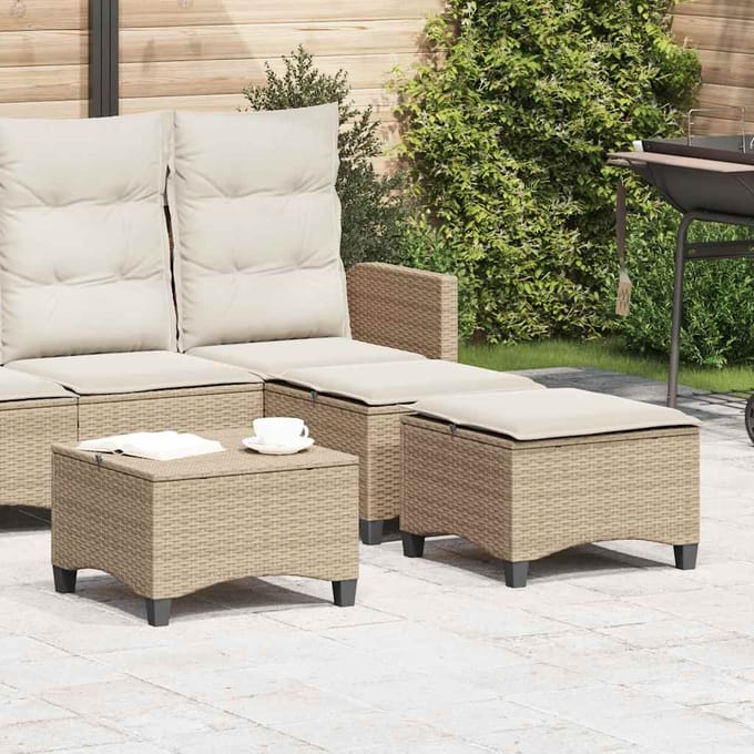 vidaXL - Tuinkrukken - met - kussens - 2 - st - 55x55x36 - cm - poly - rattan - beige