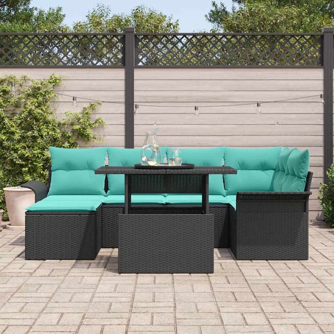 vidaXL - Tuinbank - Set - 7 - st - Zwart - [Synthetisch]: - Poly - Riet