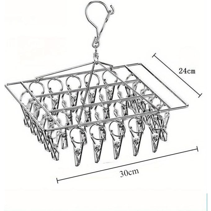 Séchoir à chaussettes avec 30 clips en acier inoxydable, support pivotant et coupe-vent pour égouttoir à linge 1Pcs gray