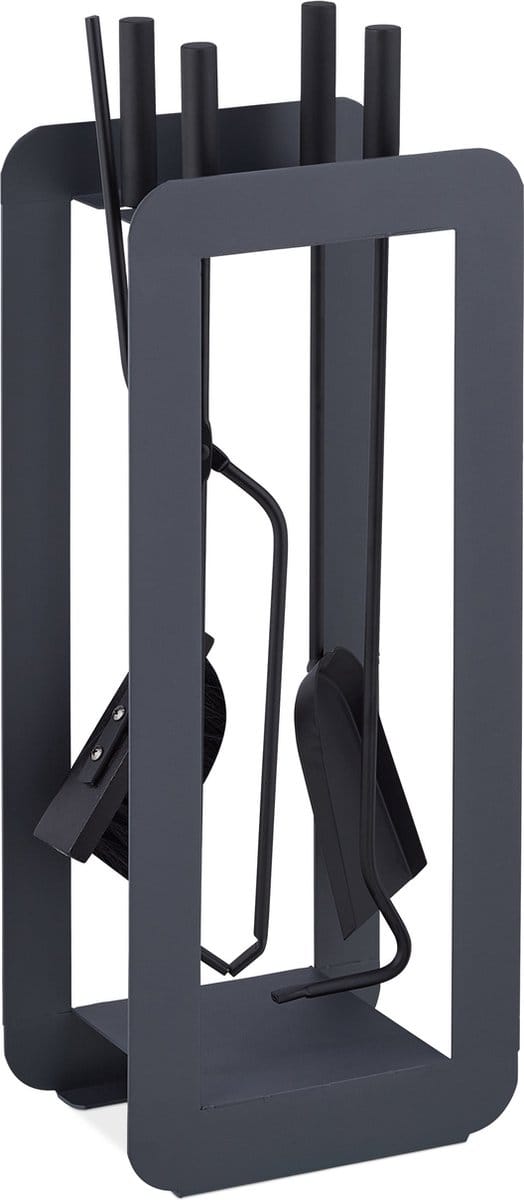 haardset - 5-delig - pook - asschep - bezem - tang - houder - open haard gereedschap