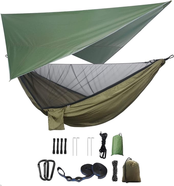 Complete Hangmat Set met Muggennet en Regendak voor Buiten en Camping