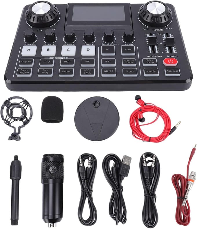 Podcast Microfoon Set - Opname Studio - Digitale Audio - Dubbele Microfoon Ingang - 42 x 23 x 8 cm