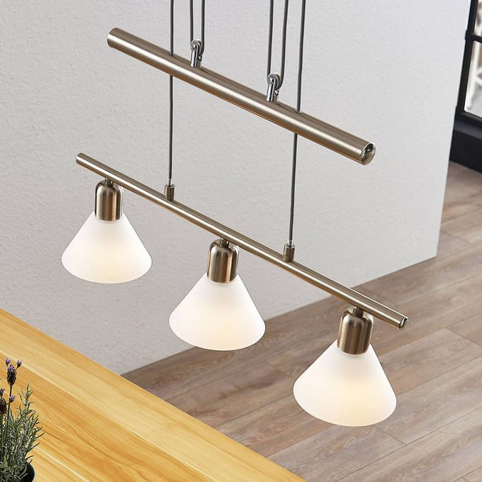 Lindby - hanglamp - 3lichts - Glas, ijzer - H: 14.5 cm - E14 - wit, nikkel gesatineerd