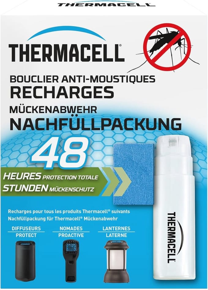 Muggenwerende Navulverpakking voor Diffusers en Lantaarns – 20 m² Bescherming – 48 Uur Duur – 4 Gaspatronen + 12 Plaatjes